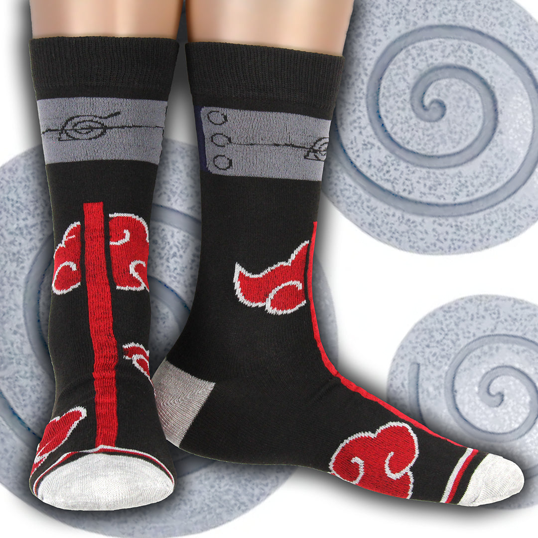 Naruto: Shippuden Red Cloud Rain Of Blood Justice Anime Crew Socks (8-12)