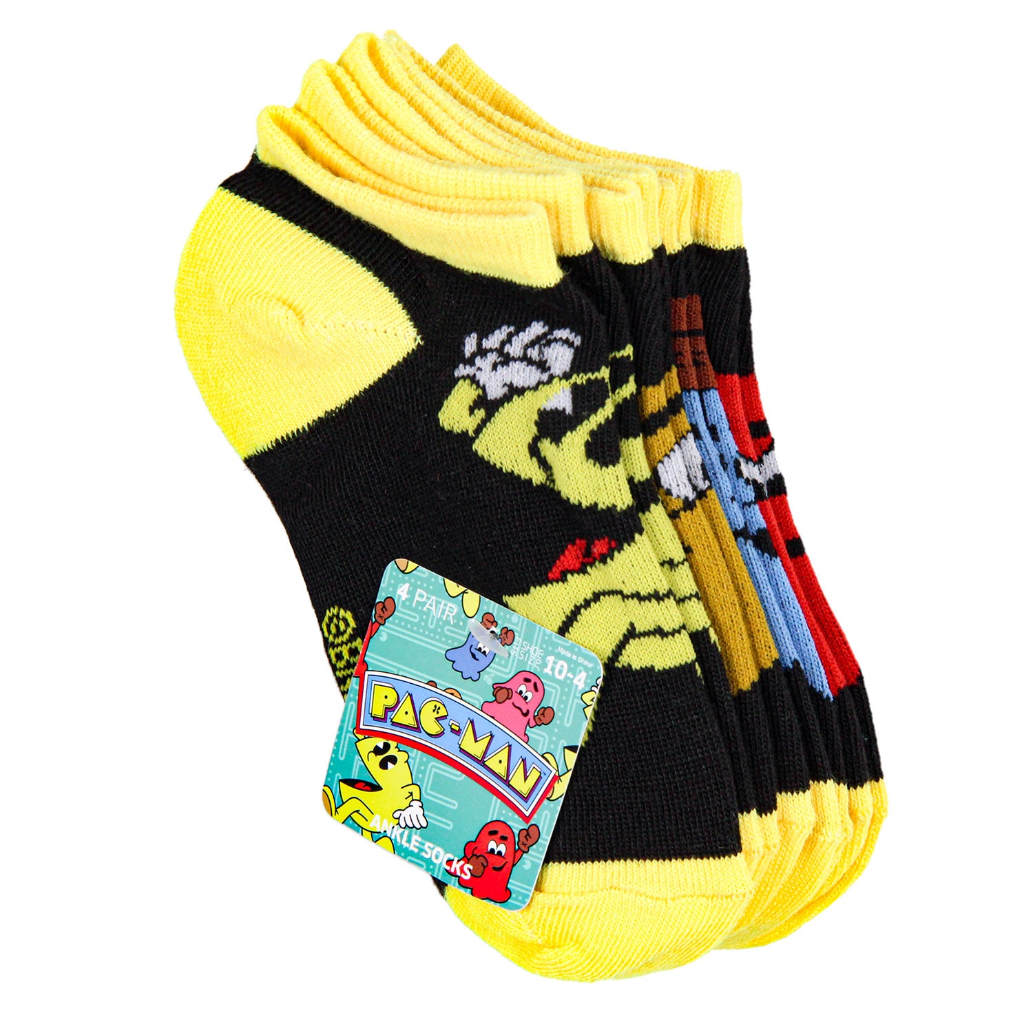 Pac-Man Multi-Character Design Kids Ankle No-Show Socks 4 Pairs