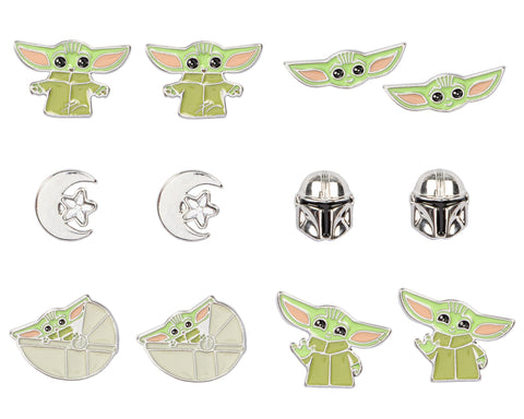 Star Wars The Mandalorian Baby Grogu 6 Pack Costume Jewelry Stud Earrings Set