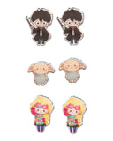 Harry Potter Chibi Character Fashion 6 Pack Costume Jewelry Stud Earrings Set