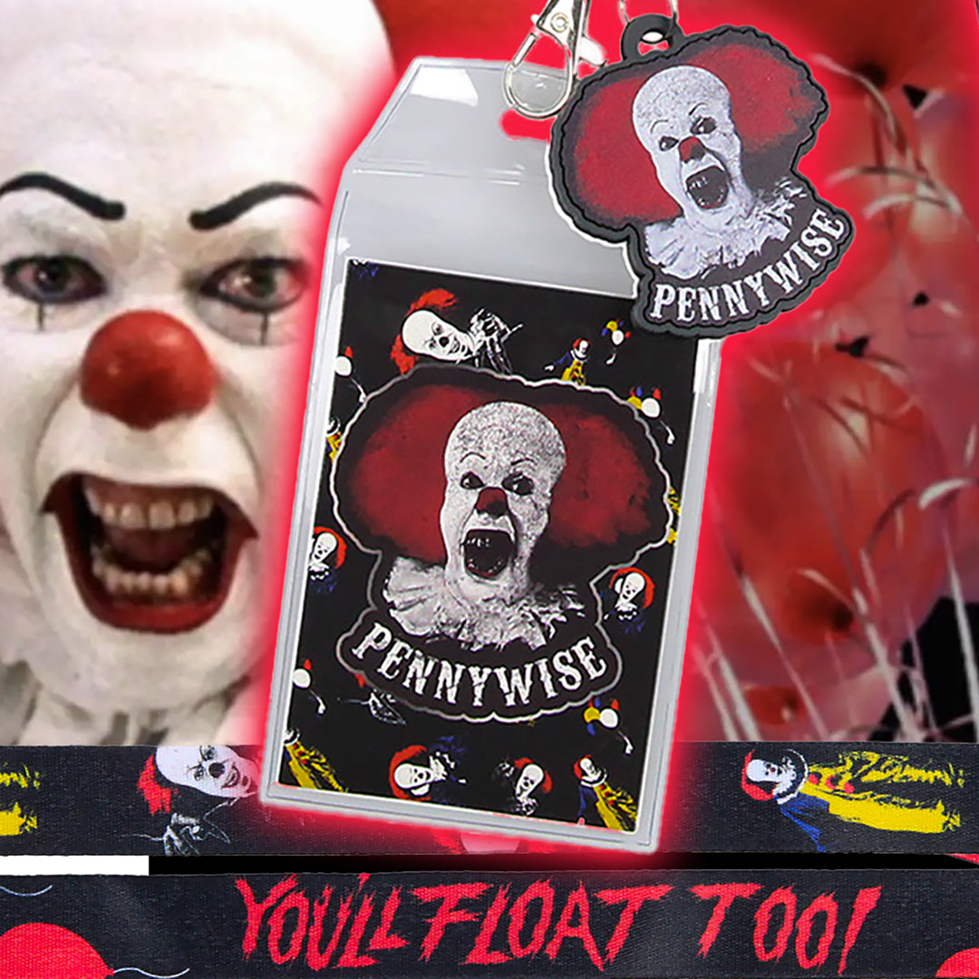 IT The Movie Pennywise ID Lanyard Badge Holder w/ And 2" Rubber Charm Pendant - Seven Times Six