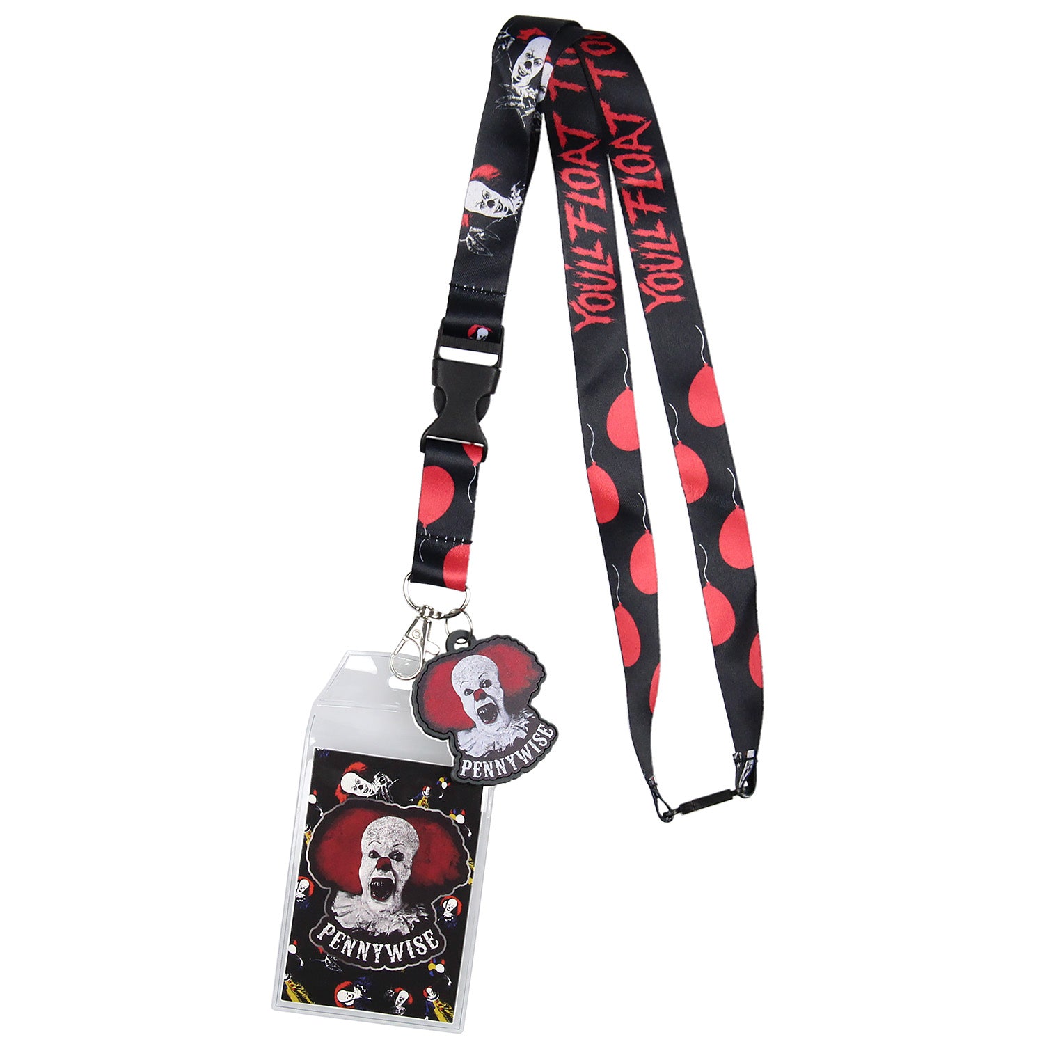 IT The Movie Pennywise ID Lanyard Badge Holder w/ And 2" Rubber Charm Pendant - Seven Times Six