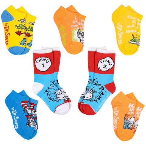 Dr. Seuss Book Titles and Characters Kids Week Of Socks Box Set 7 Pairs