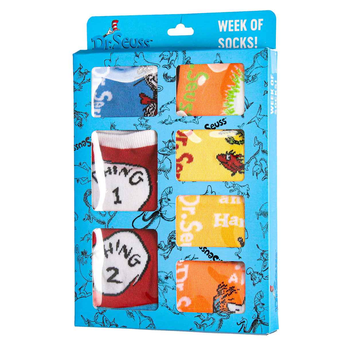 Dr. Seuss Book Titles and Characters Kids Week Of Socks Box Set 7 Pairs