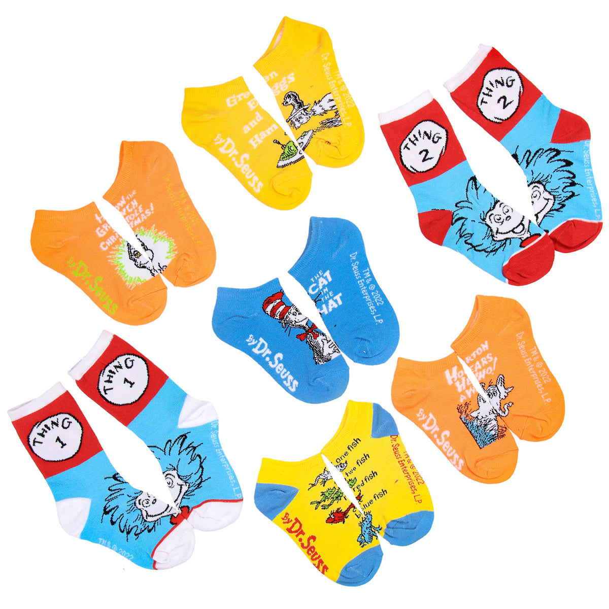 Dr. Seuss Book Titles and Characters Kids Week Of Socks Box Set 7 Pairs