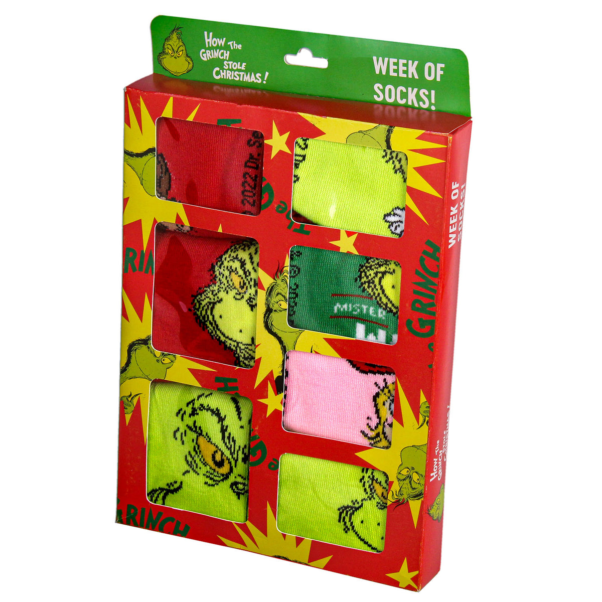 Dr Seuss Kids How GRINCH Stole Christmas Week Of Socks Mix and Match 7 Pairs