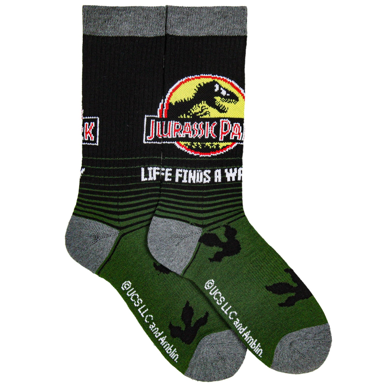Jurassic Park Mens' Dinosaur Amusement Island-Inspired Adult Crew Socks 3 Pair