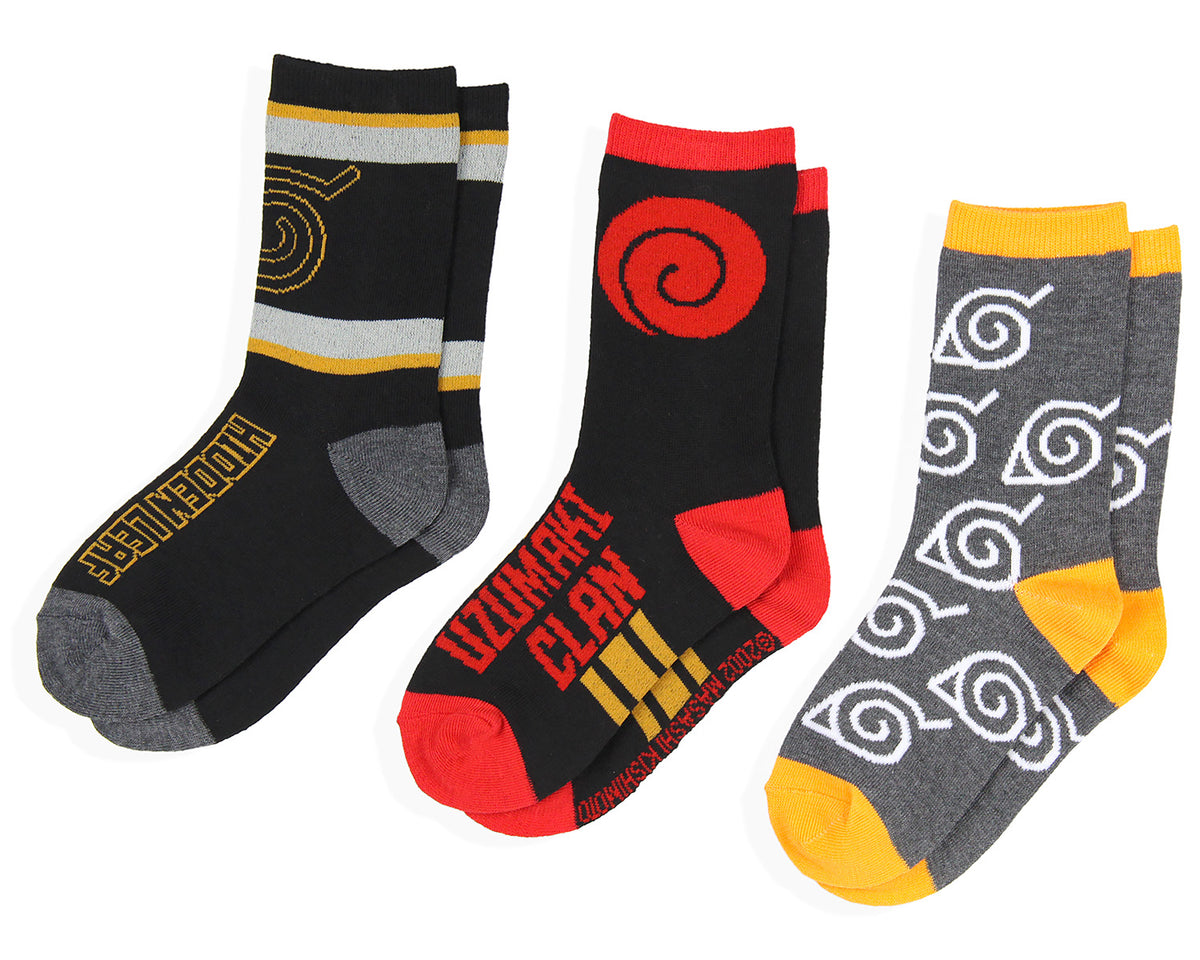 Naruto Shippuden Kids Ramen Take Out Gift Box 3-Pair Youth Crew Socks