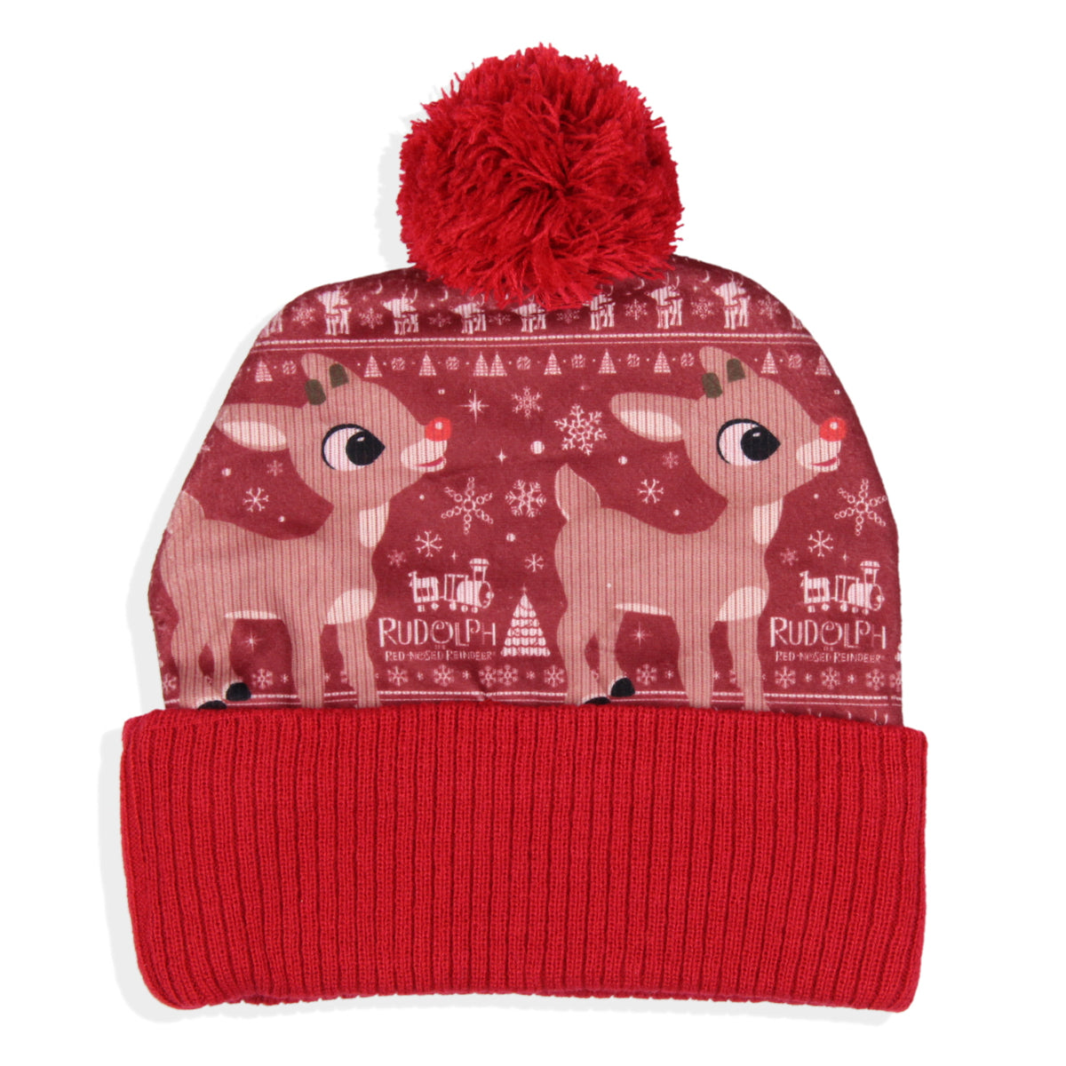 Rudolph The Red-Nosed Reindeer Cuffed Pom Beanie Hat