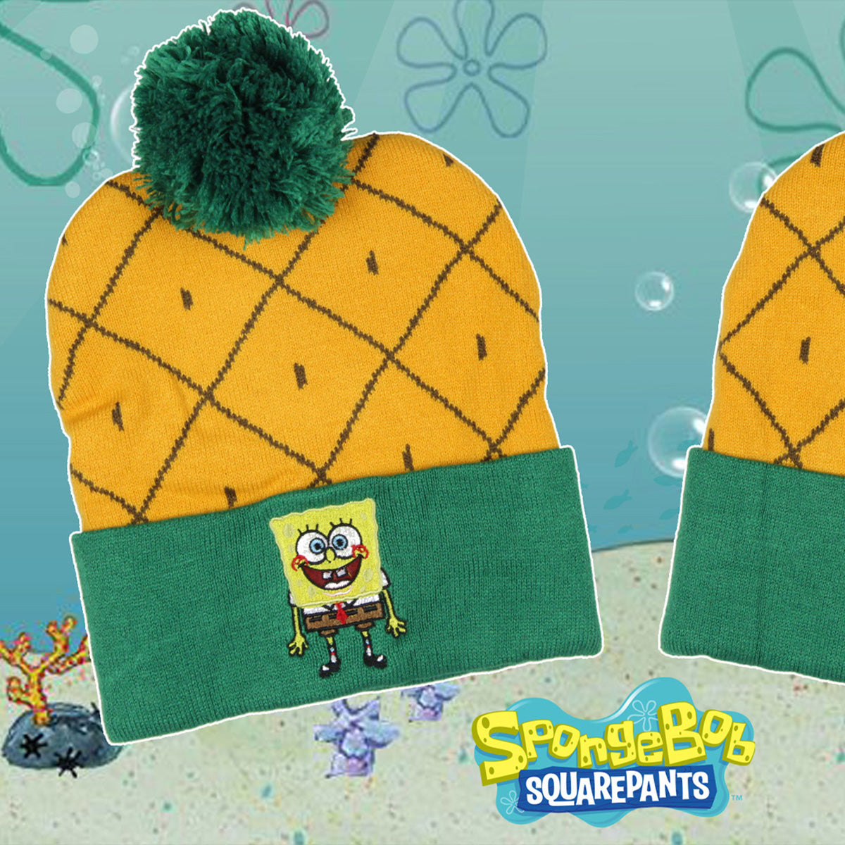 SpongeBob SquarePants Embroidered Character Pineapple Cuff Pom Beanie Hat