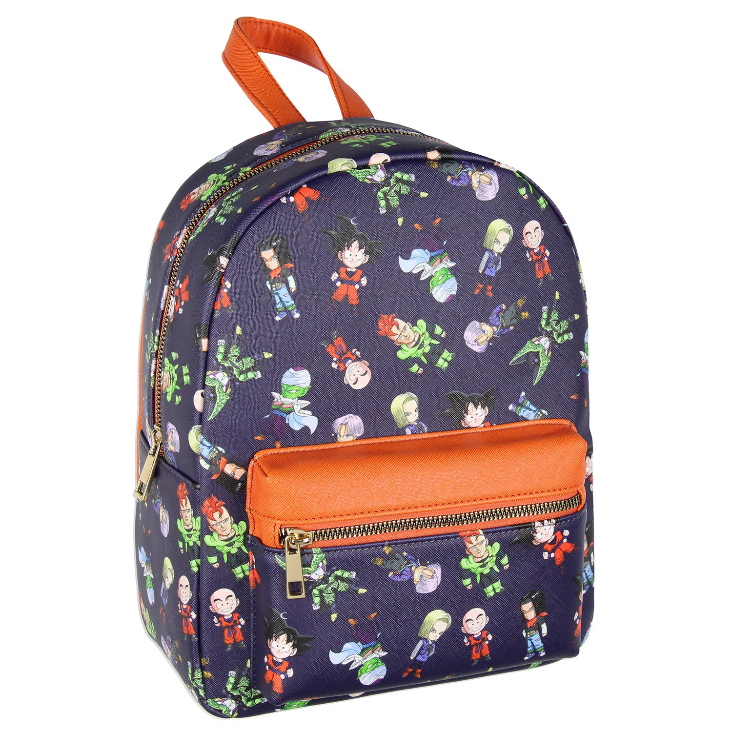 Dragon Ball Z All-Over Chibi Character Print Design Faux Leather Mini Backpack 11.5"