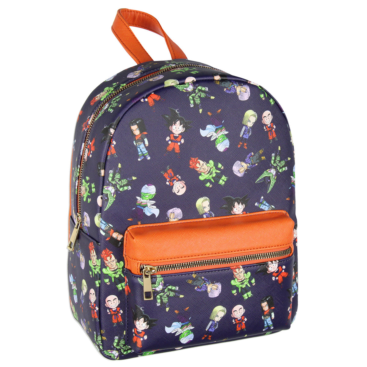 Dragon Ball Z All-Over Chibi Character Print Design Faux Leather Mini Backpack 11.5"