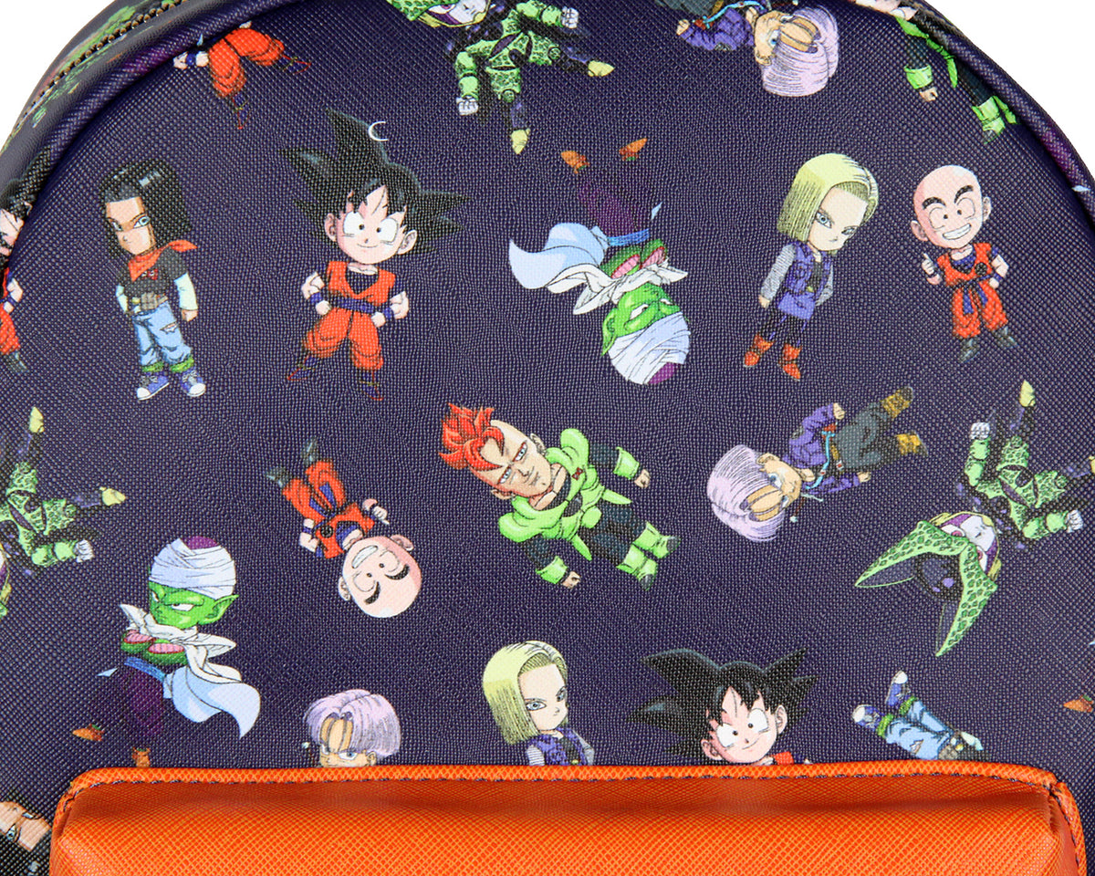 Dragon Ball Z All-Over Chibi Character Print Design Faux Leather Mini Backpack 11.5"