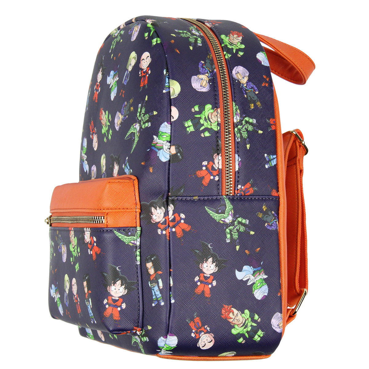 Dragon Ball Z All-Over Chibi Character Print Design Faux Leather Mini Backpack 11.5"