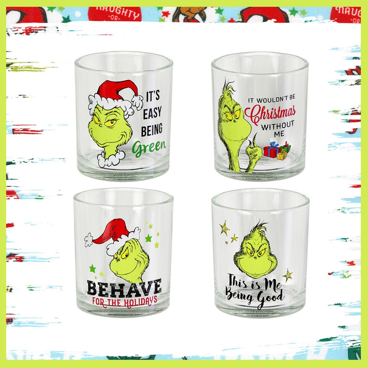 Dr. Seuss GRINCH Drinking Glasses Set Of 4 10 Oz. (295 ml.)