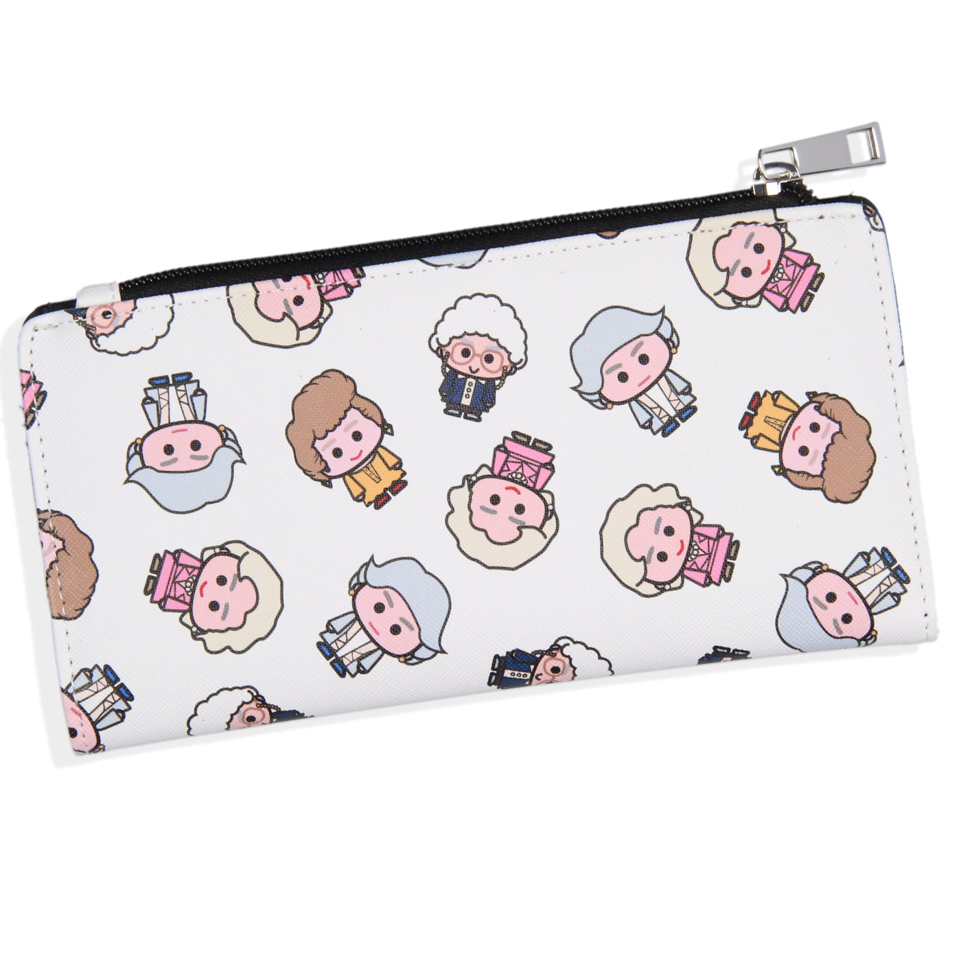 Golden Girls Wallet Chibi Character Zip Closure Faux Saffiano Leather Wallet