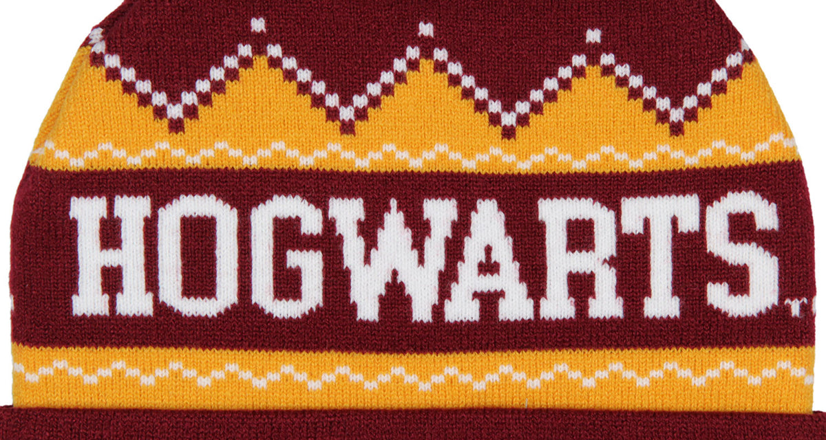 Harry Potter Adult Hogwarts School Crest Knit Cuff Pom Beanie Cap