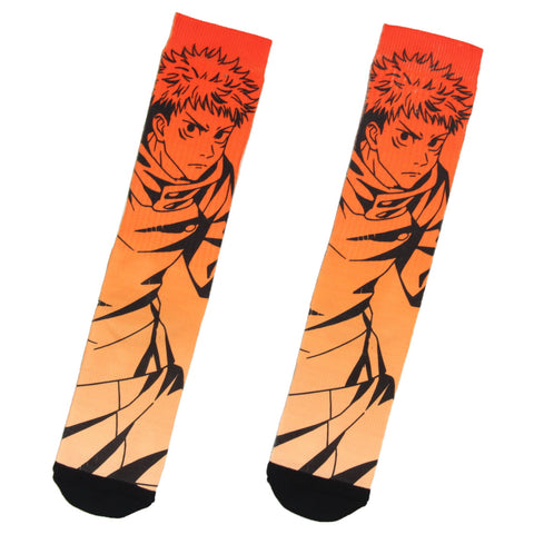 Jujutsu Kaisen Mens Anime Socks Yuji Itadori Character Sublimated Crew Socks