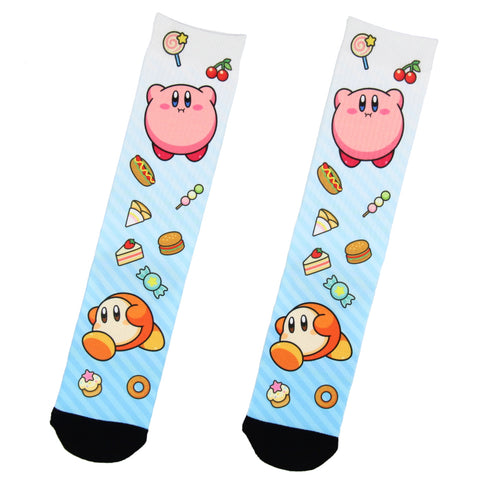 Kirby Loves To Eat Gaming Design Sublimation Crew Socks