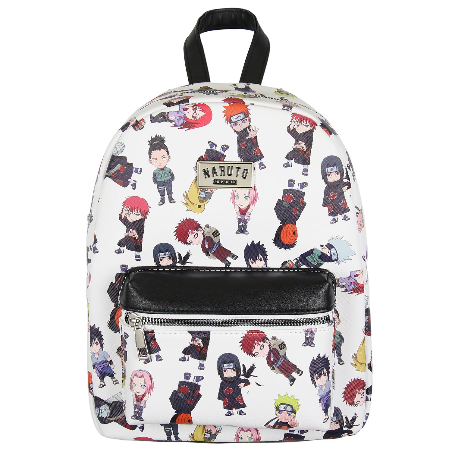 Naruto Shippuden Allover Chibi Character Faux Leather Mini Backpack Tote Bag 12"