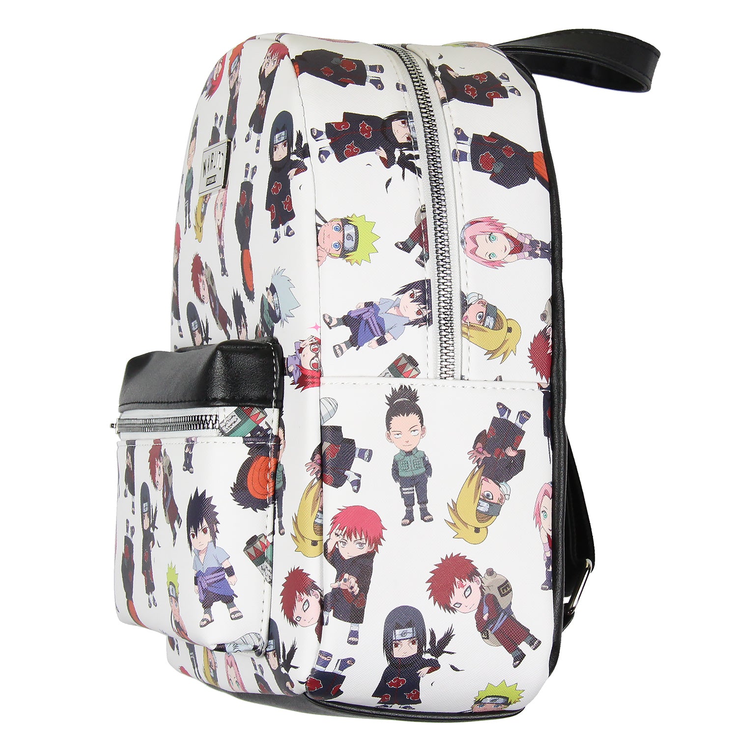 Naruto Shippuden Allover Chibi Character Faux Leather Mini Backpack Tote Bag 12"