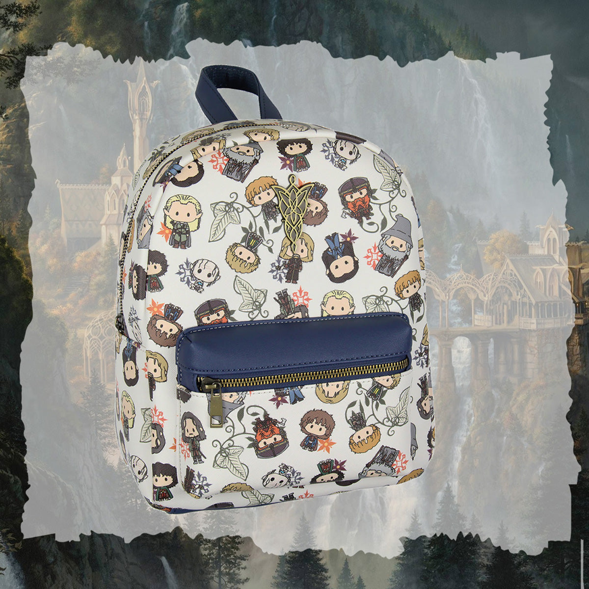 The Lord Of The Rings Allover Chibi Character Pattern Faux Leather Mini Backpack 12"