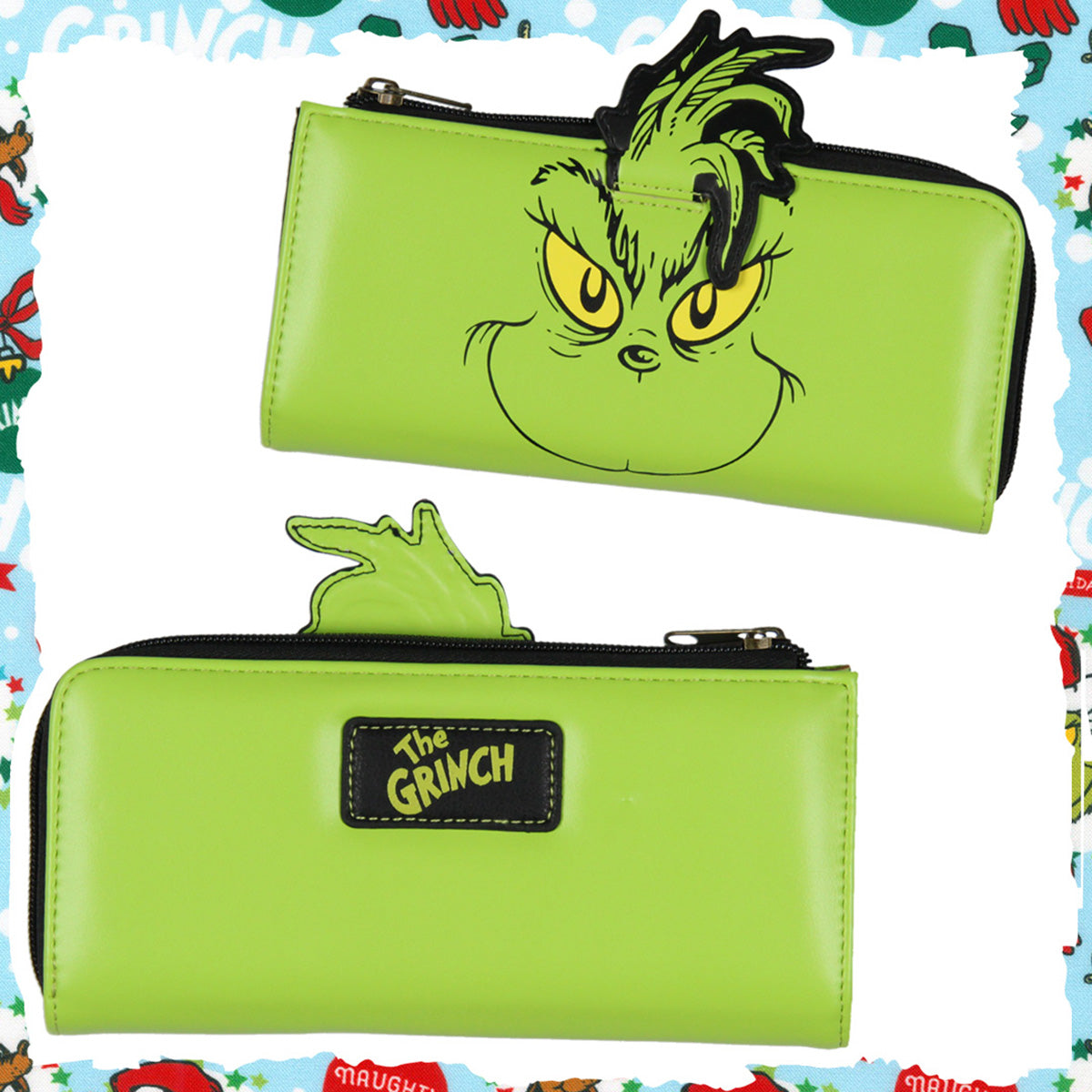 Dr. Seuss How The Grinch Stole Christmas Character Faux Leather Zip Close Wallet