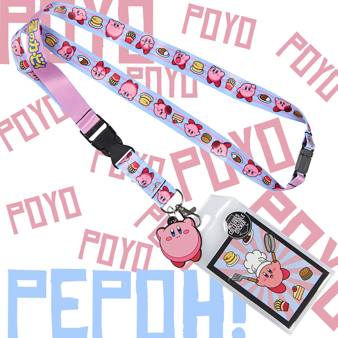 Kirby Pink Hero Reversible ID Lanyard Badge Holder With Kirby Charm