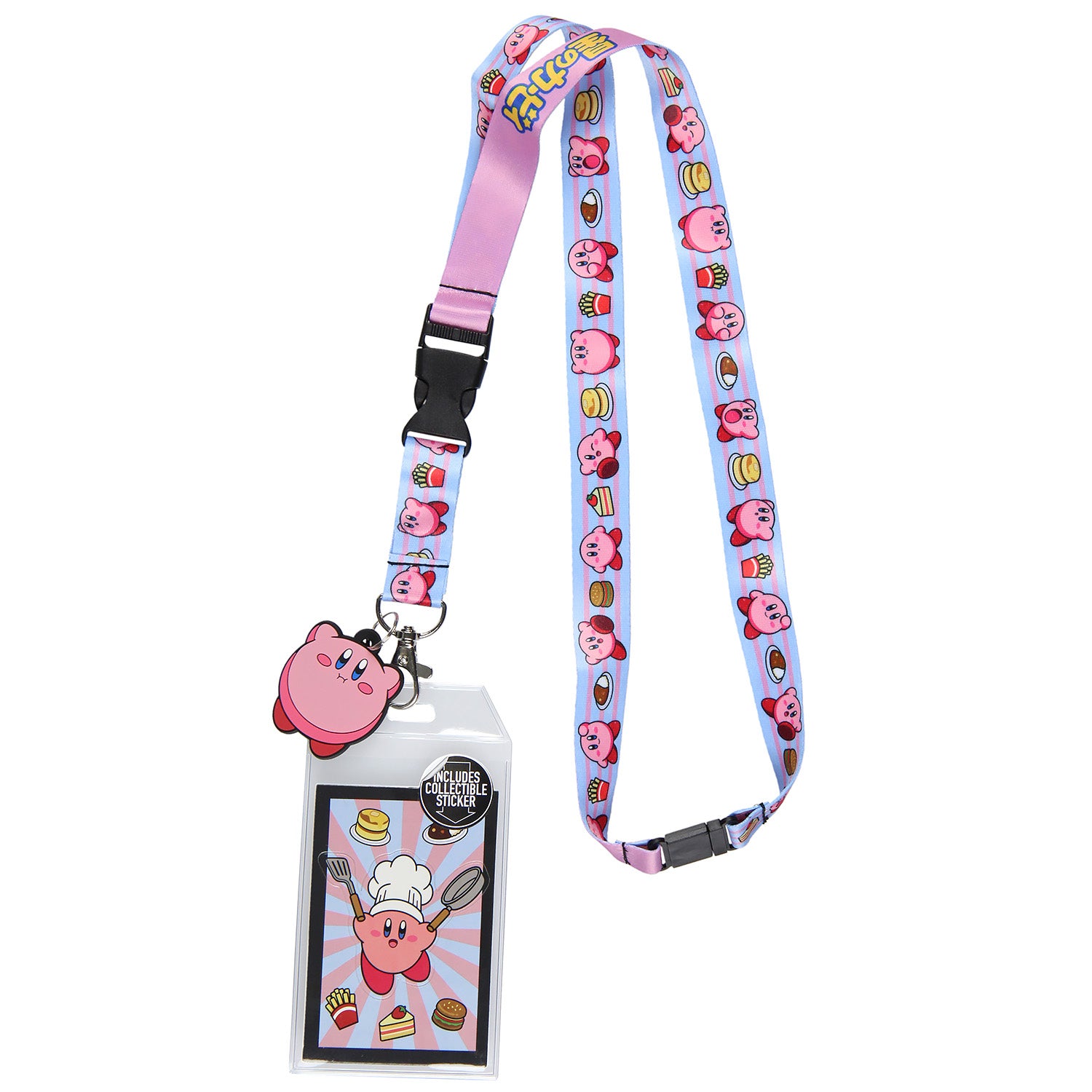Kirby Pink Hero Reversible ID Lanyard Badge Holder With Kirby Charm