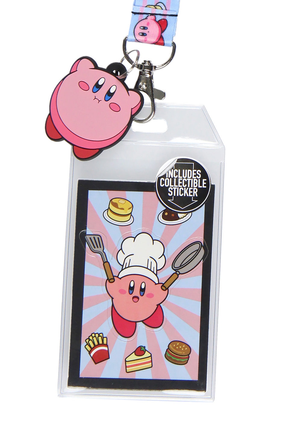 Kirby Pink Hero Reversible ID Lanyard Badge Holder With Rubber Kirby Charm
