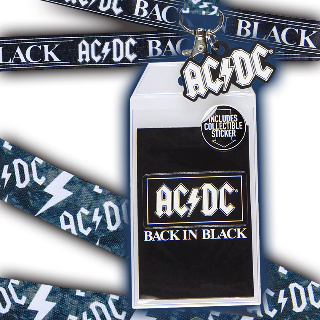 AC/DC Back In Black Reversible ID Lanyard Badge Holder With Logo Charm
