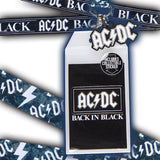 AC/DC Back In Black Reversible ID Lanyard Badge Holder With Rubber Logo Charm