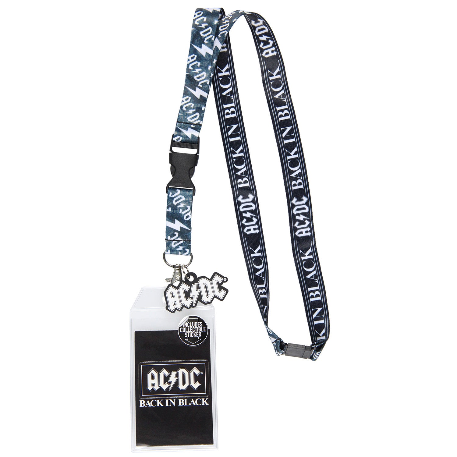 AC/DC Back In Black Reversible ID Lanyard Badge Holder With Logo Charm