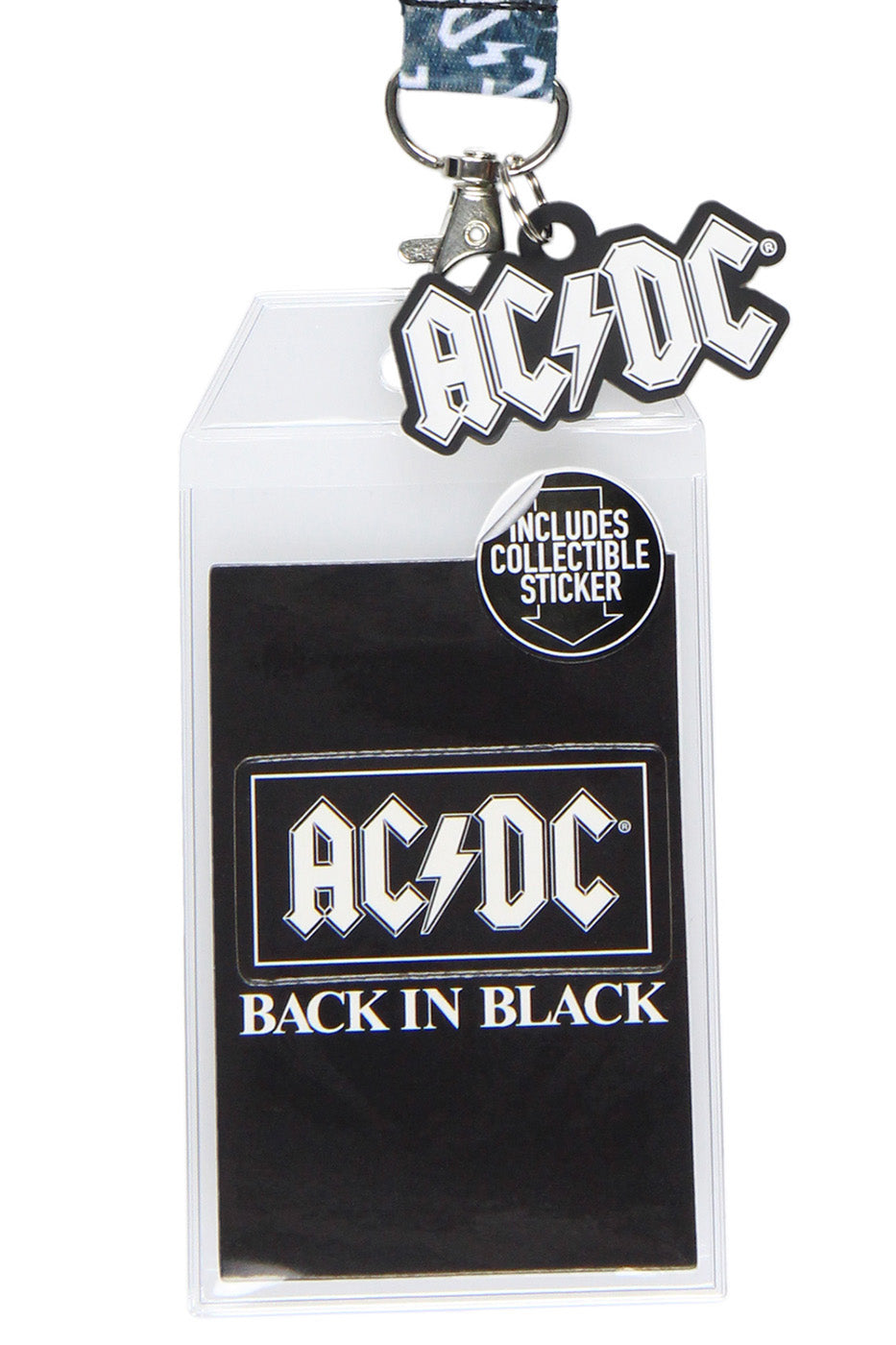 AC/DC Back In Black Reversible ID Lanyard Badge Holder With Logo Charm