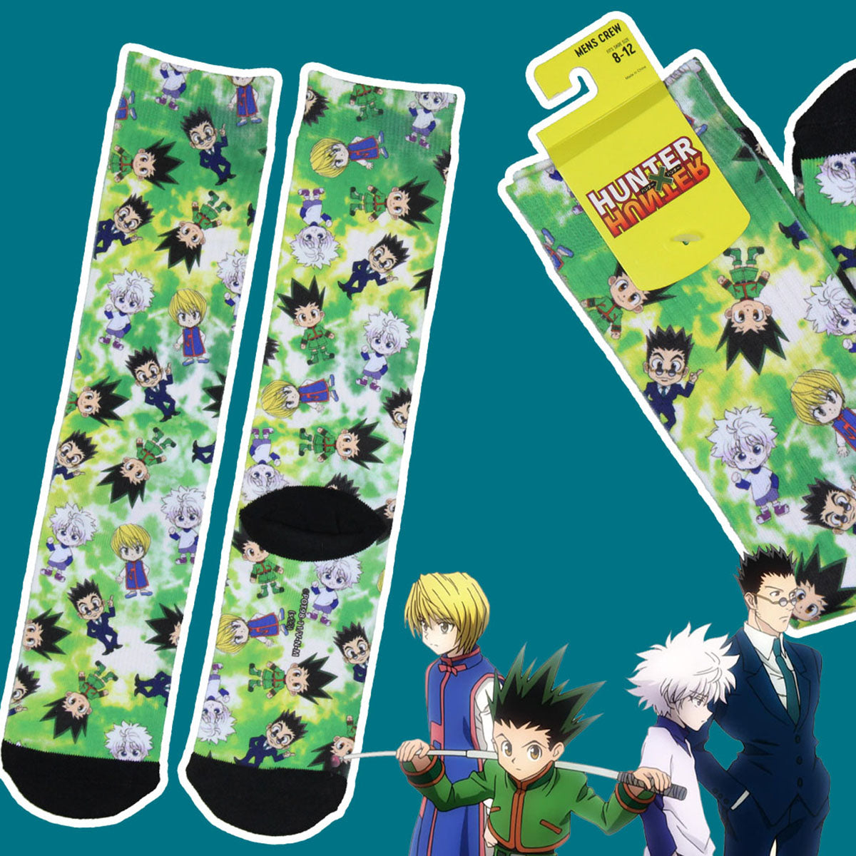 Hunter X Hunter Anime Mens' Chibi Characters Sublimated Adult Crew Socks 1 Pair
