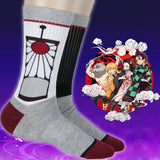 Demon Slayer Men's Tanjiro Kamado Hanafuda Earring Design Athletic Crew Socks