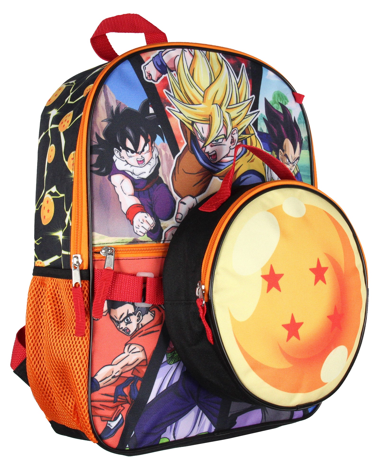 Dragon Ball Z Backpack Lunch Box Drawstring Bag Keychain Pencil Case 5 Pc Set 16"