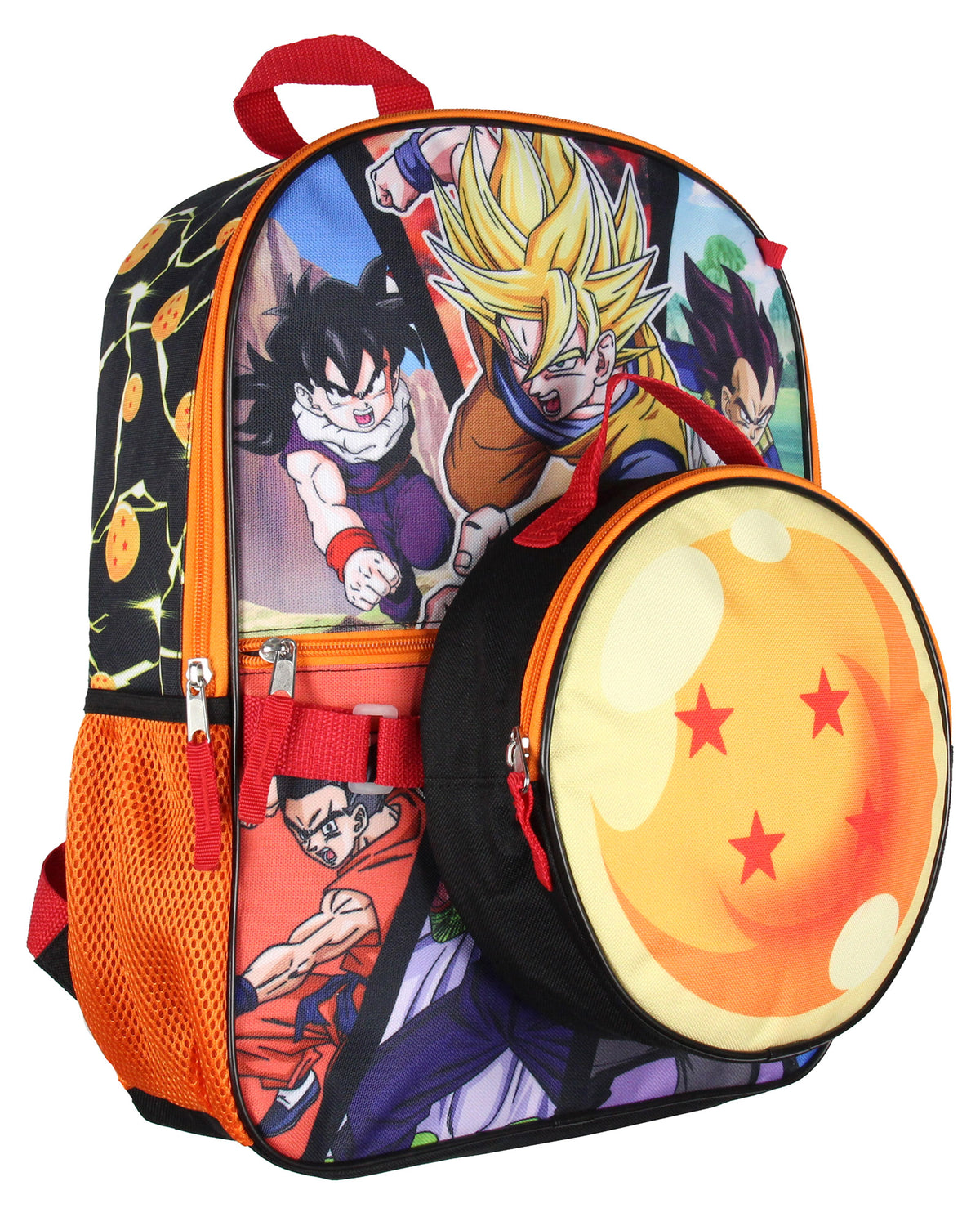 Dragon Ball Z Backpack Lunch Box Drawstring Bag Keychain Pencil Case 5 Pc Set 16"