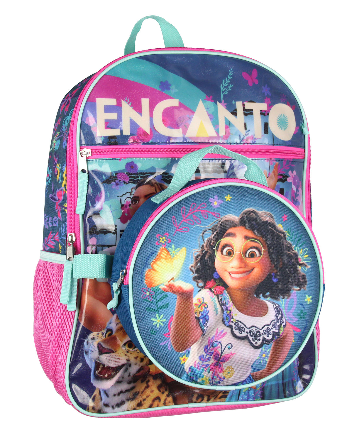 Disney Encanto 5 Pc Backpack Set Lunch Box Pencil Case Keychain and Carabiner 16"