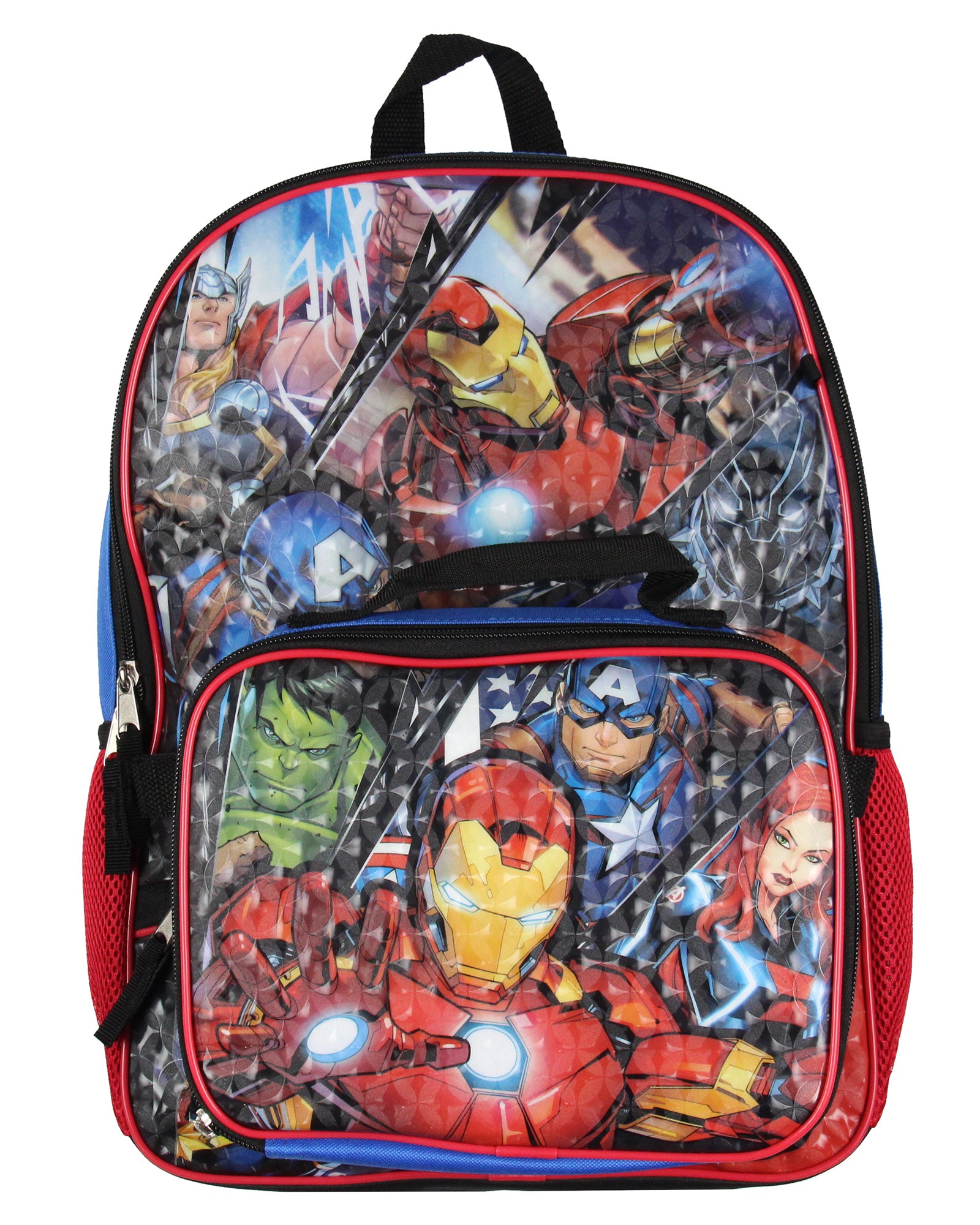 Marvel Avengers 5 Pc Kids Backpack Set Lunch Box Key Chain Pencil Case Carabiner 16"