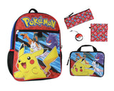 Pokemon 5 PC Backpack Set With Card Carrier, Pencil Case, Snack Bag, Stress Toy