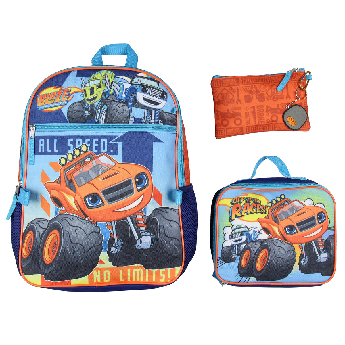Blaze and the Monster Machines Backpack Set Lunch Box Pencil Case Key Chain 16"