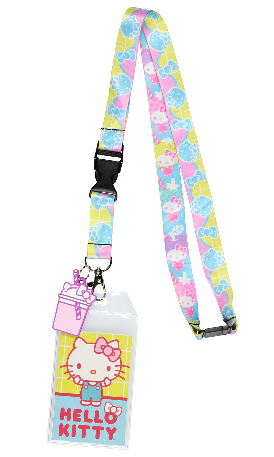 Sanrio Hello Kitty Pastel ID Badge Holder Lanyard w/ Kitty Cup Pendant