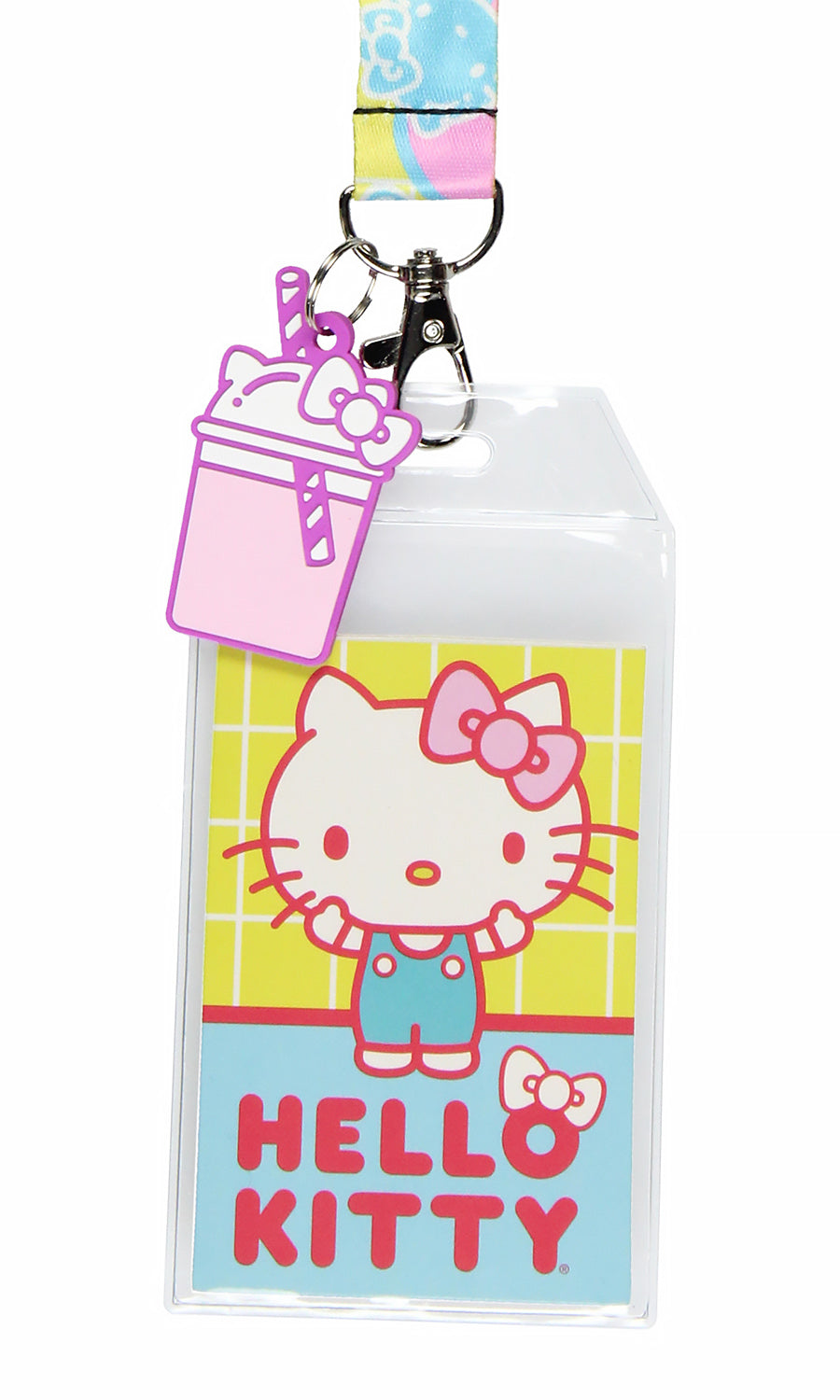 Sanrio Hello Kitty Pastel ID Badge Holder Lanyard w/ Kitty Cup Pendant