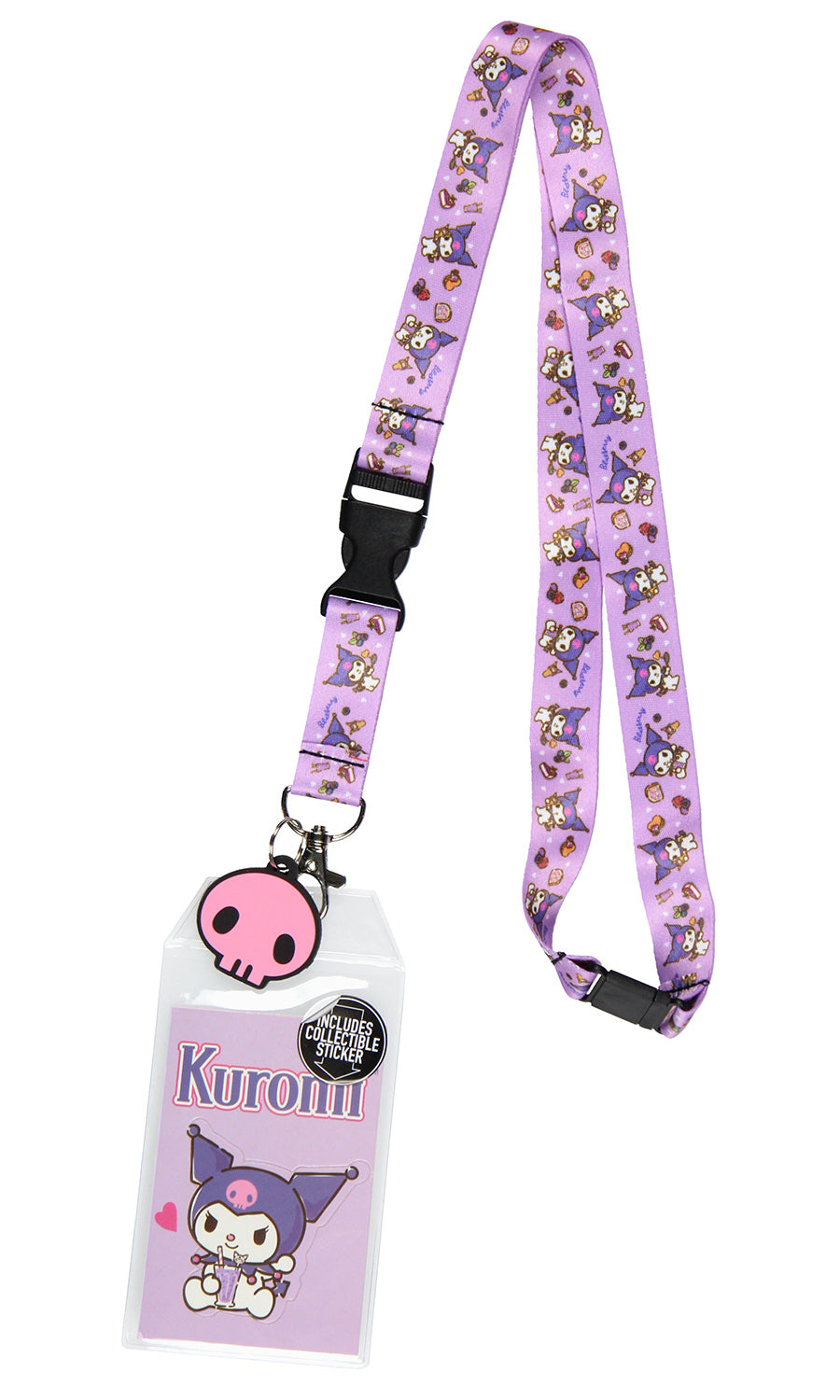 Sanrio Kuromi ID Badge Holder Lanyard w/ Pendant and Collectible Sticker