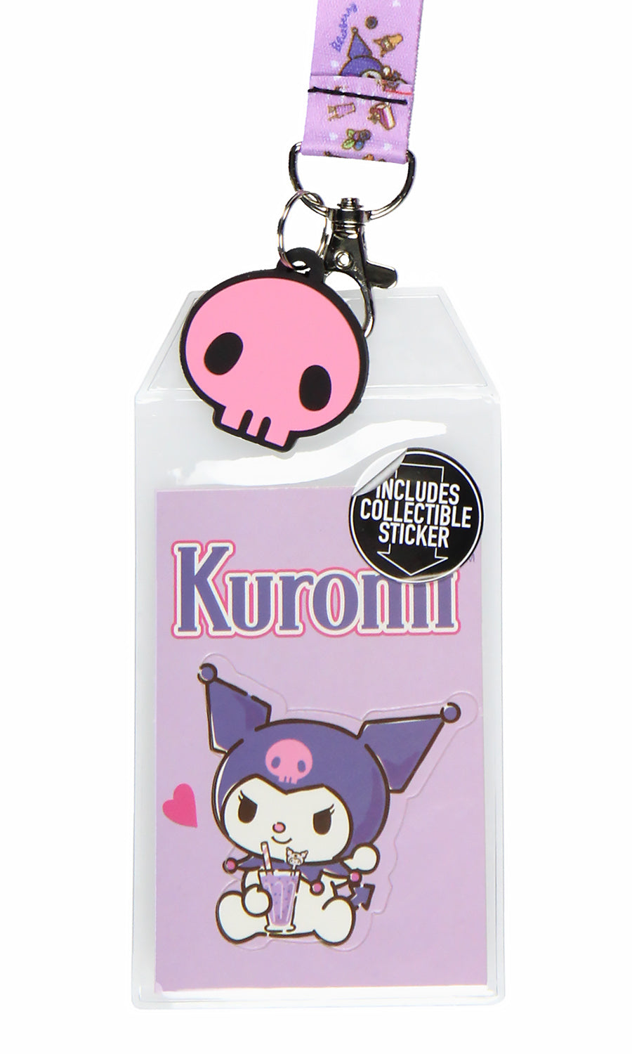 Sanrio Kuromi ID Badge Holder Lanyard w/ Pendant and Collectible Sticker