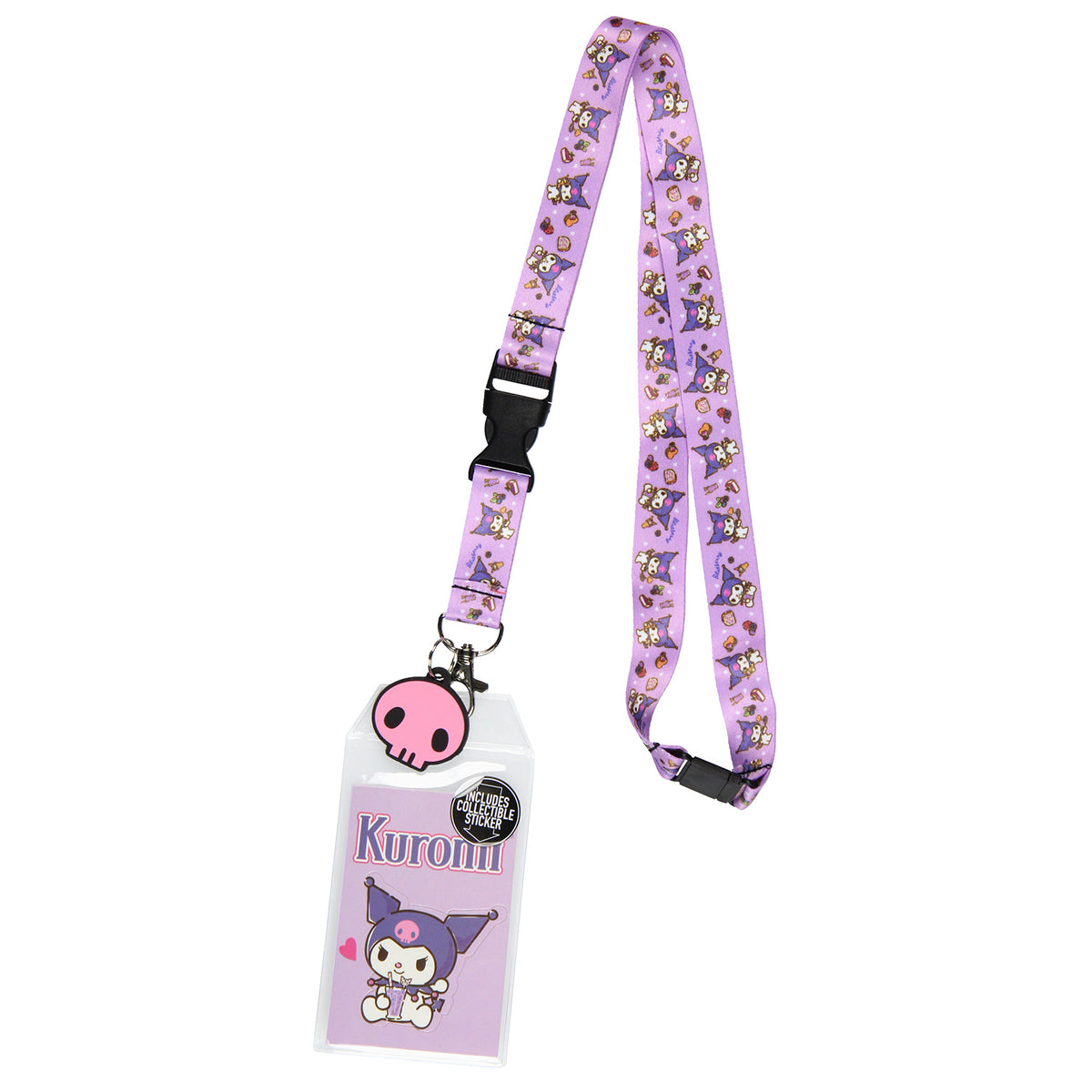 Sanrio Kuromi ID Badge Holder Lanyard w/ Pendant and Collectible Sticker