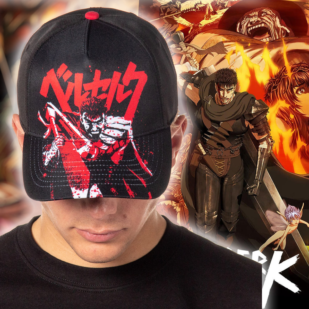Berserk Hat Anime Manga Guts Logo Precurve Bill Snapback Hat Cap