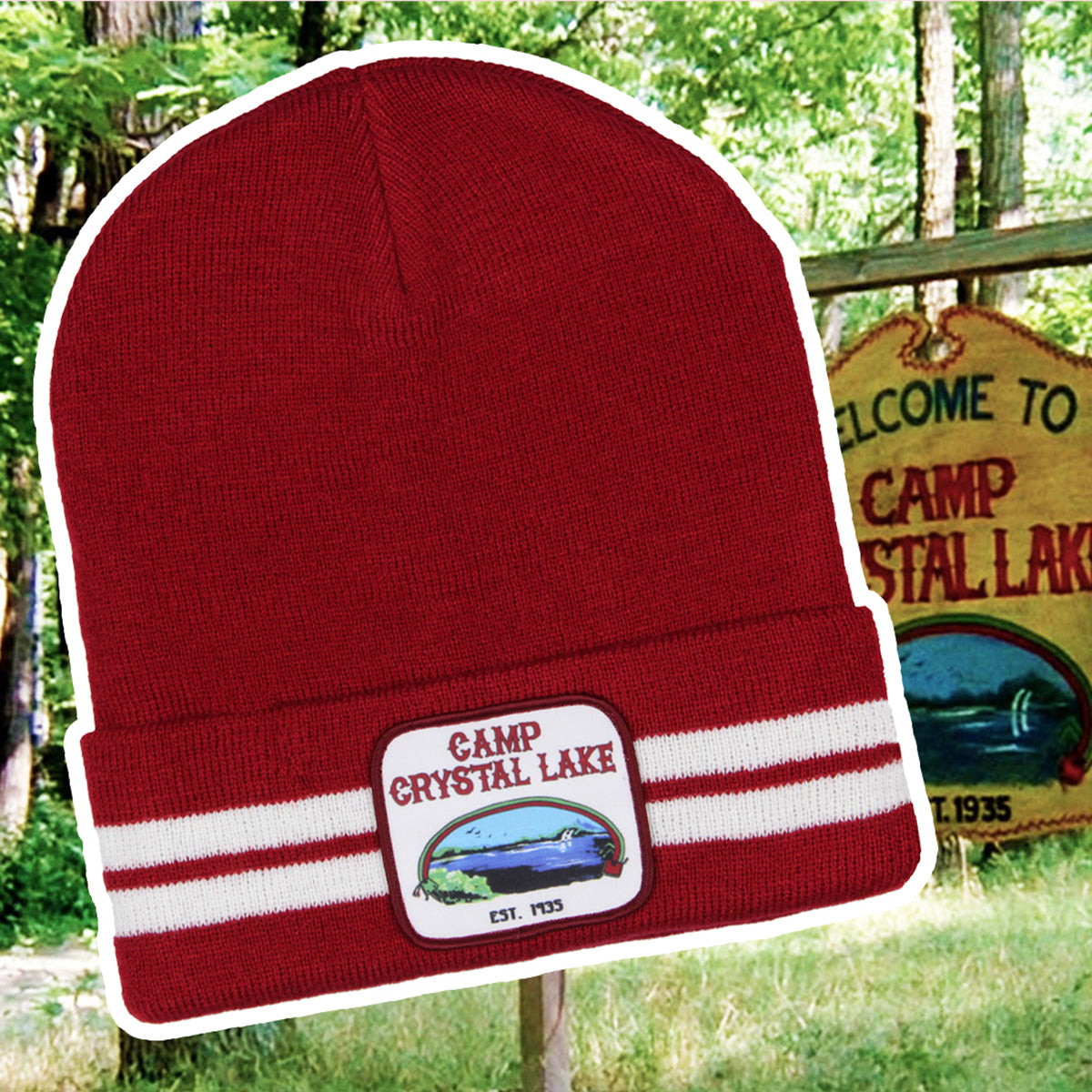Friday The 13th Beanie Camp Crystal Lake Sign Patch Knit Beanie Hat Cap