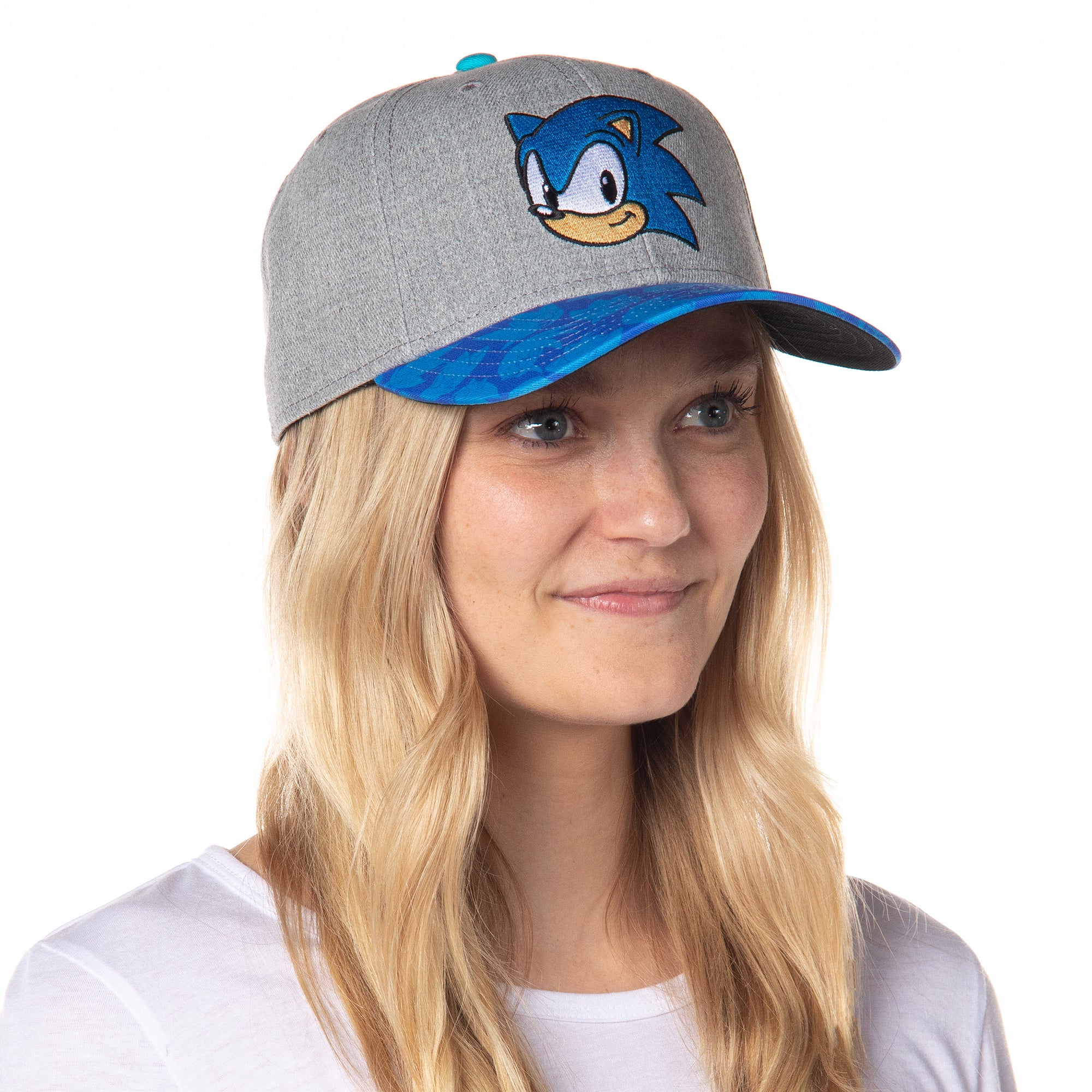 Sonic The Hedgehog Embroidered Face Pre-Curved Bill Adjustable Snapback Hat Cap